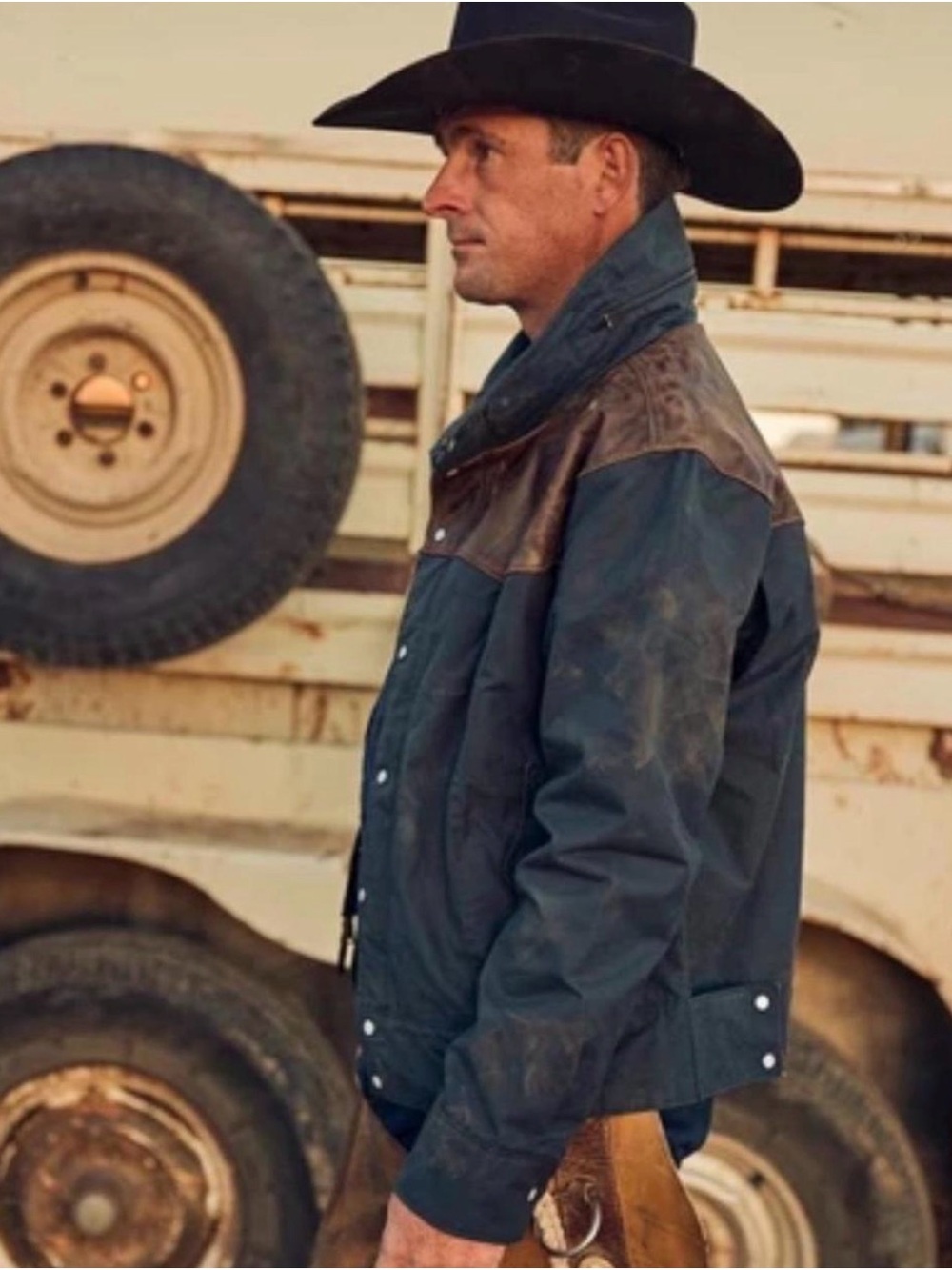 Tecovas Dark Blue Bomber Jacket with Brown Yoke